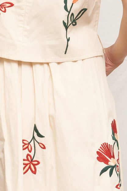 Floral Embroidered Midi Skirt & Top Set