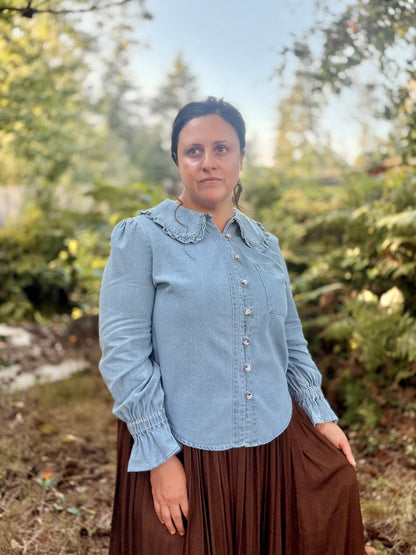 Button-Front Collared Blouse