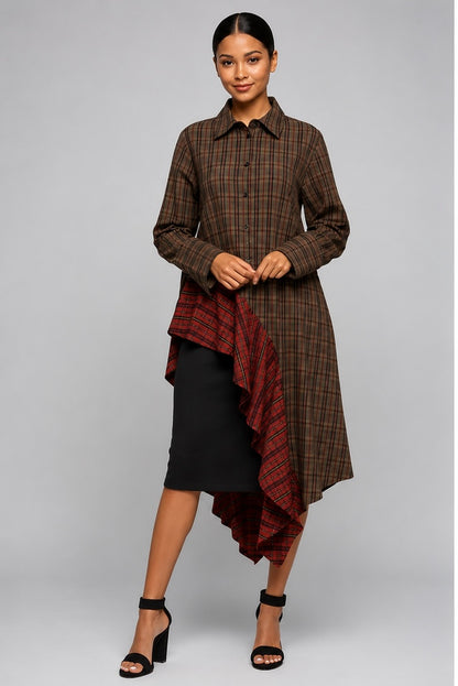 Plaid Shirt Dress with Ruffles
