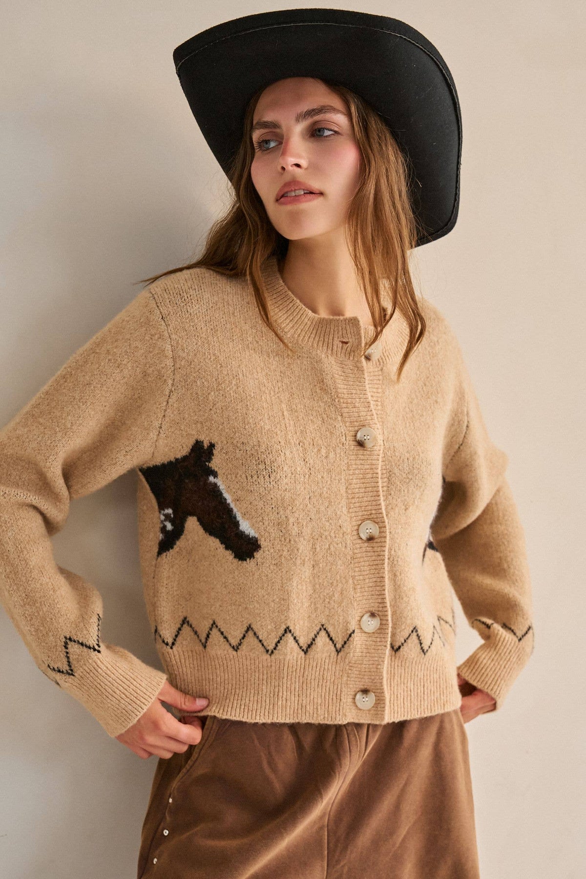 PLUS SIZE HORSE POINT KNIT CARDIGAN