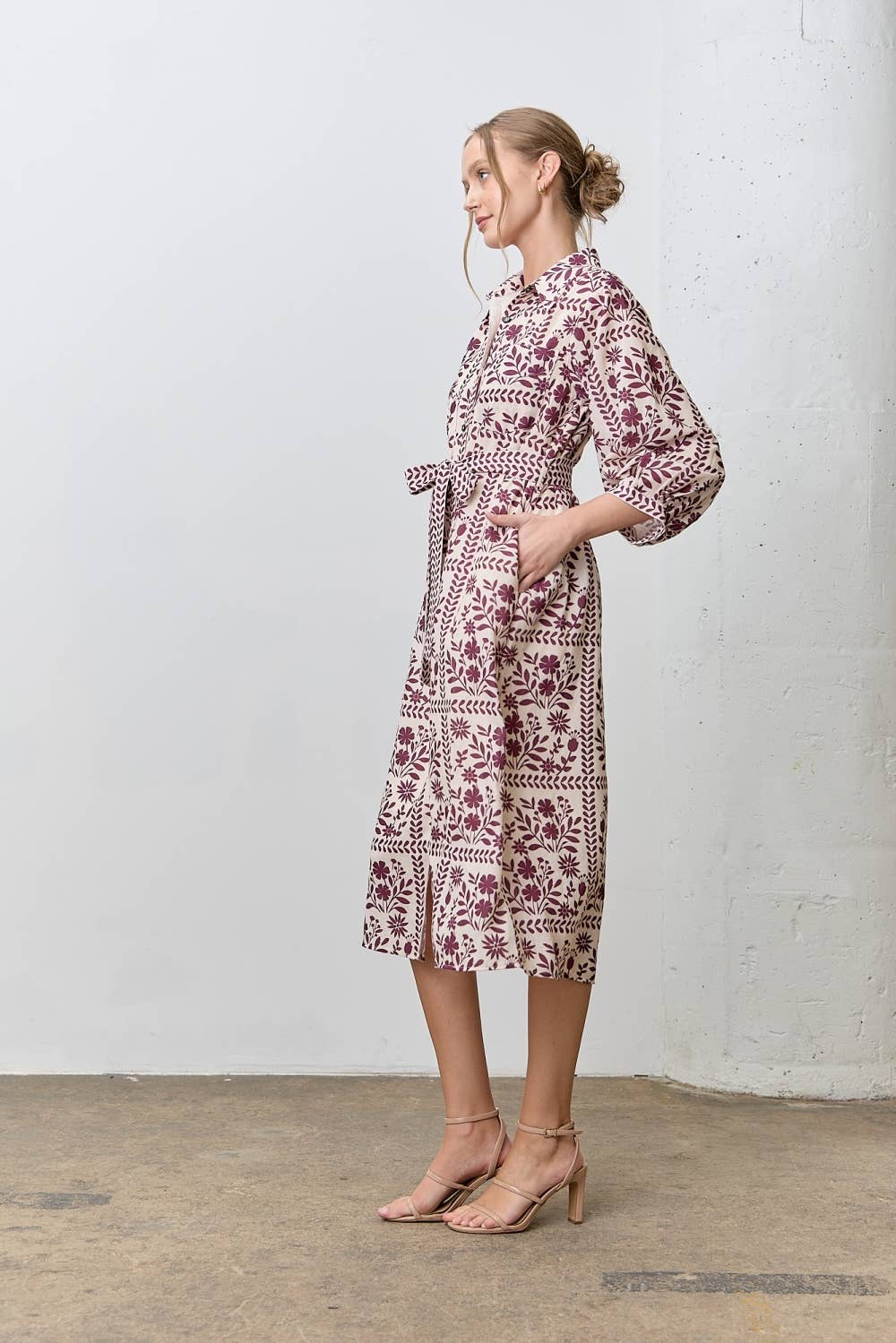 BORDER FLORAL PRINT MIDI DRESS - Multiple Colors