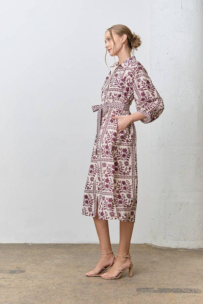 BORDER FLORAL PRINT MIDI DRESS - Multiple Colors