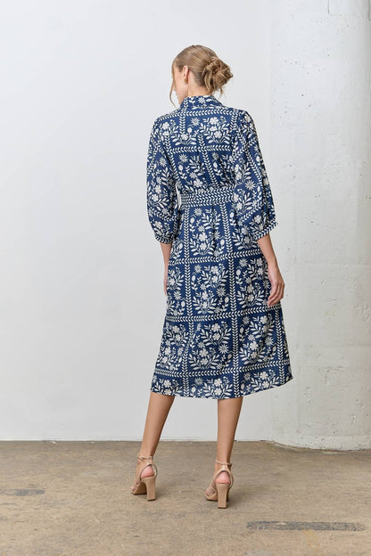 BORDER FLORAL PRINT MIDI DRESS - Multiple Colors