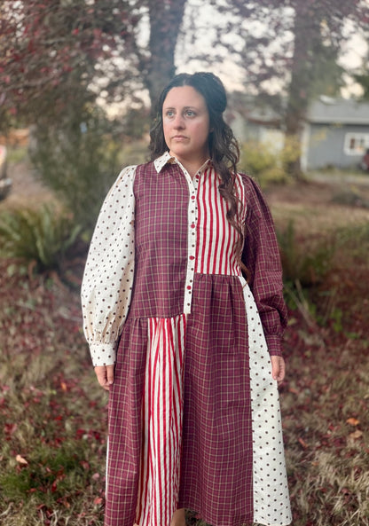 VINTAGE STRIPED POLKADOT MAXI DRESS