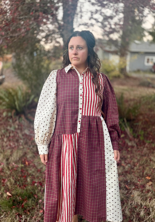 VINTAGE STRIPED POLKADOT MAXI DRESS