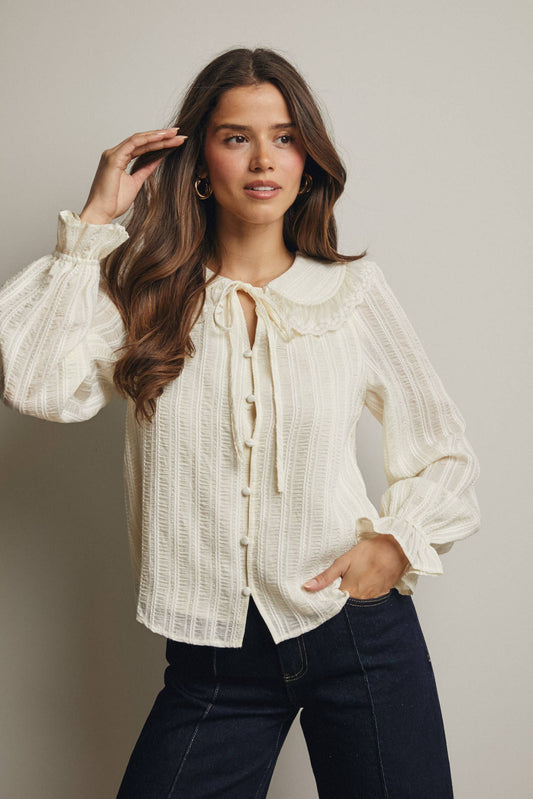 Embroidered Collar Textured Blouse