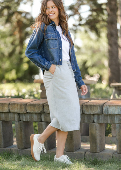 Grey Soft Knit Stretchy Midi Skirt