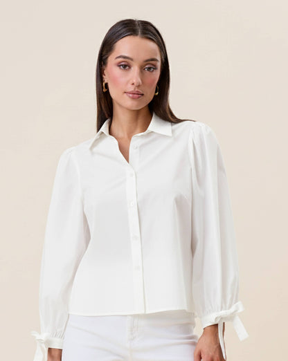 Blue Bow Sleeve Collar Blouse