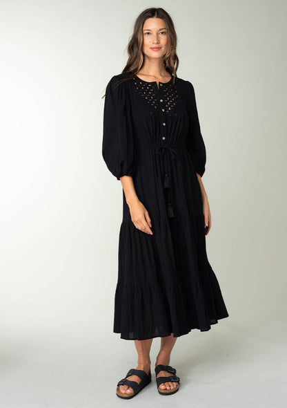 Boho Chic Cotton Gauze Balloon Sleeve Midi Dress