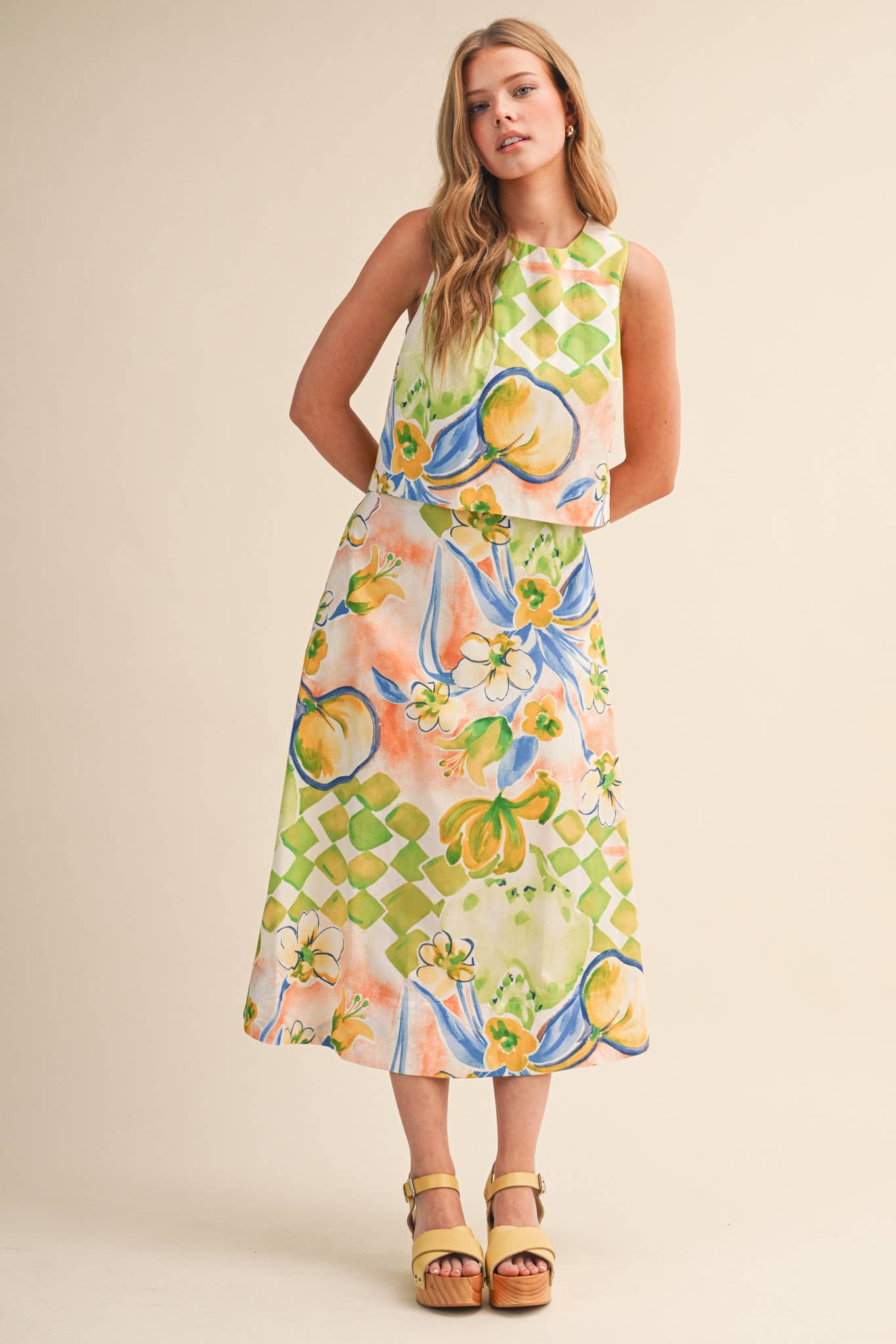 FLORAL PRINT CROP TANK AND MIDI SKIRT SET - MULTIPLE COLORS
