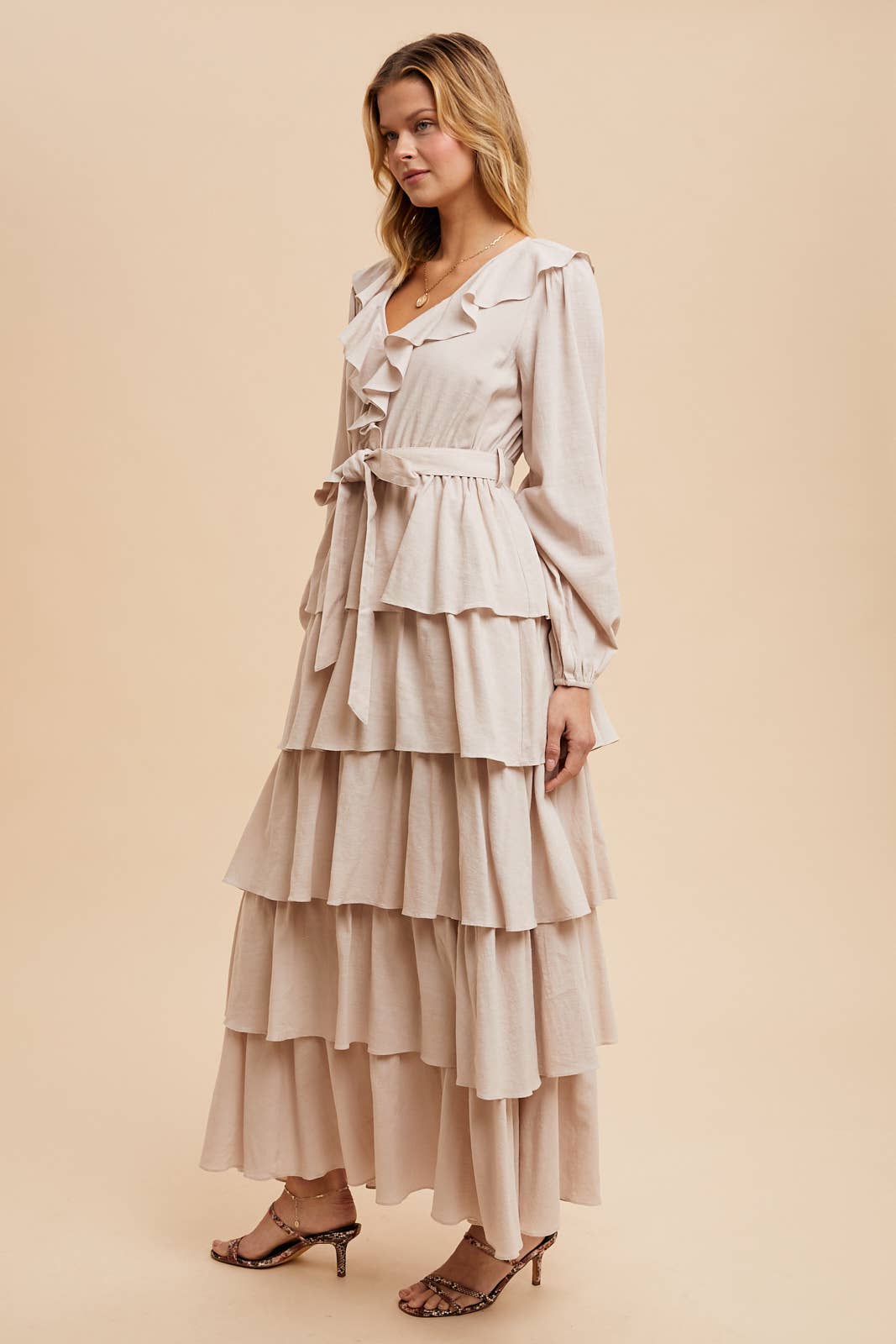 COTTON TIERED RUFFLE MAXI DRESS