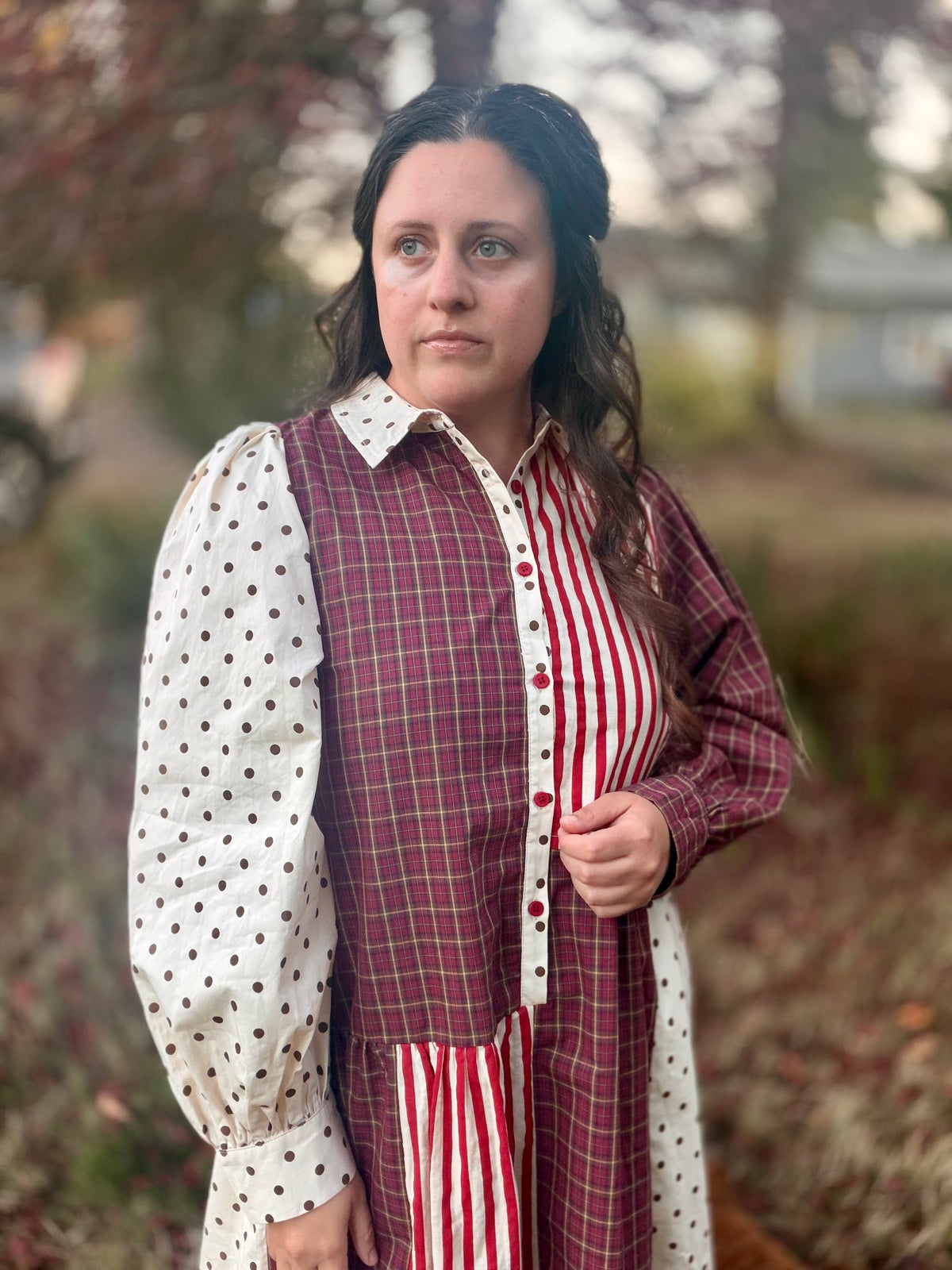 VINTAGE STRIPED POLKADOT MAXI DRESS