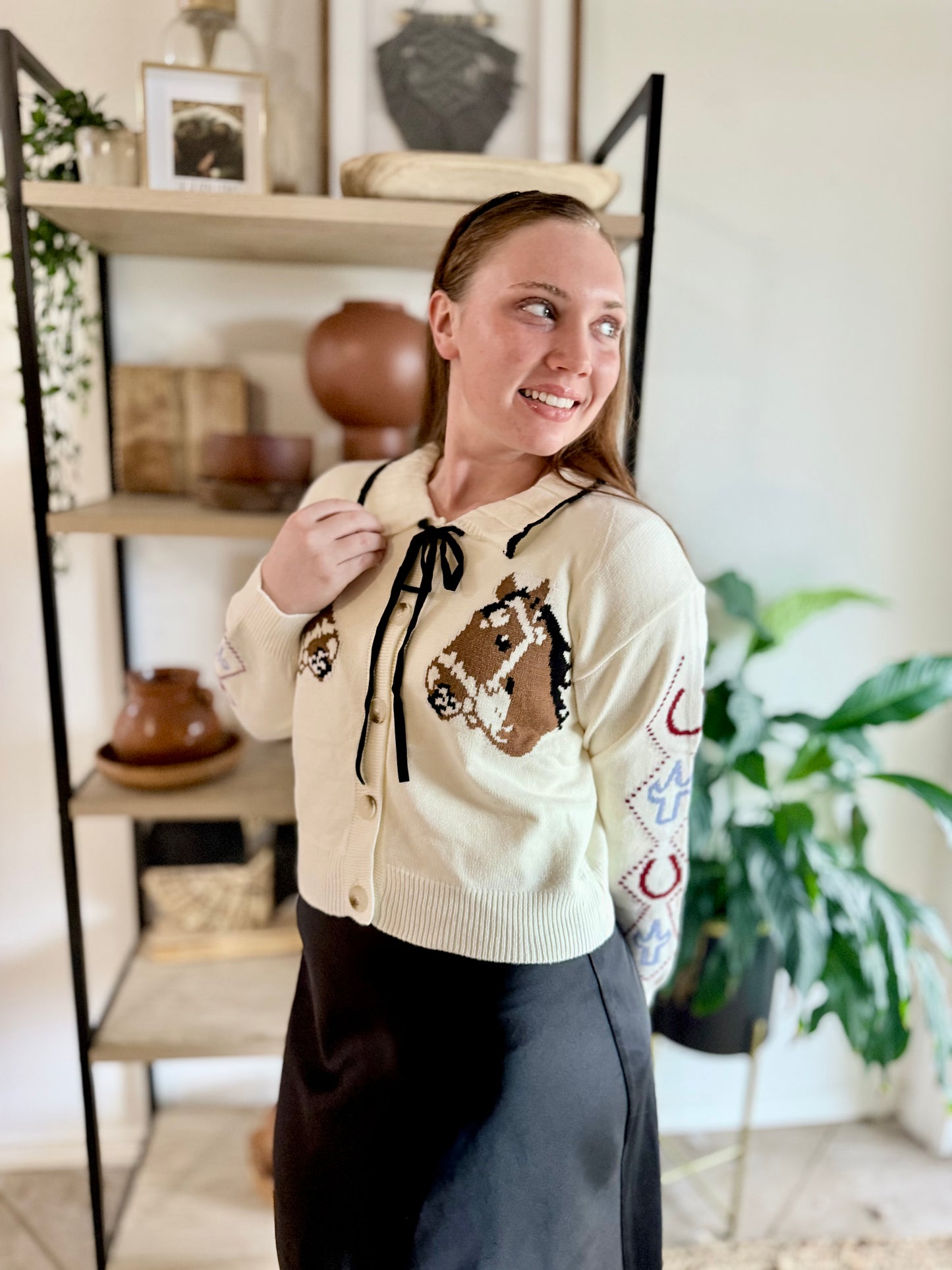 Horse Bow Tie Knit Cardigan