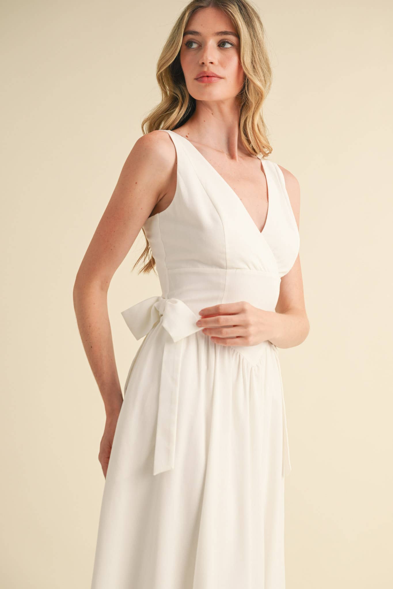 SIDE BOW DETAIL BASQUE WAIST MIDI DRESS