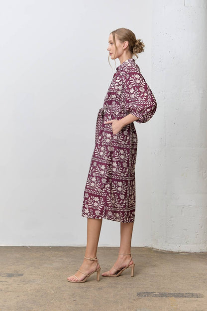 BORDER FLORAL PRINT MIDI DRESS - Multiple Colors