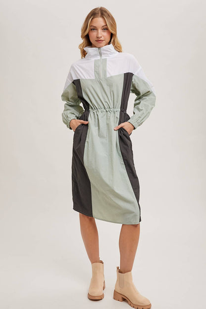 COLOR BLOCK LIGHTWEIGHT WINDBREAKER ANORAK DRESS