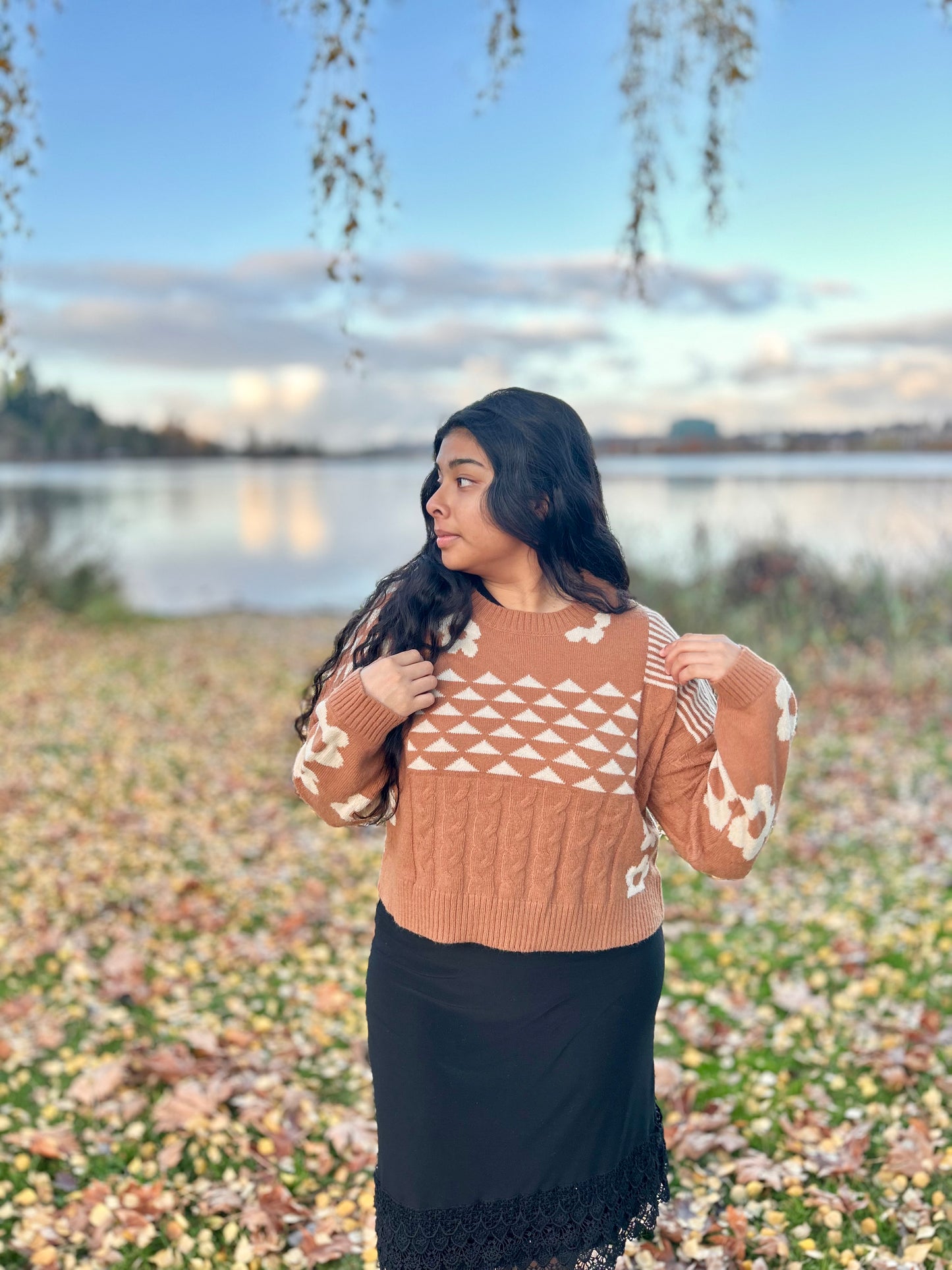 Oversized Balloon Sleeve Graphic Knit Sweater