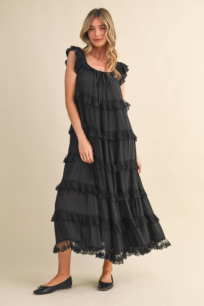 TIERED LACE TRIM FLOWY MAXI DRESS PRE ORDER