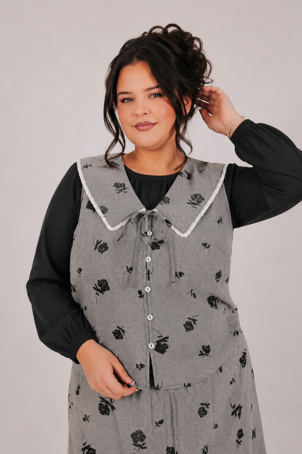 Black Gray Floral Essential Bloom Top and Skirt Set
