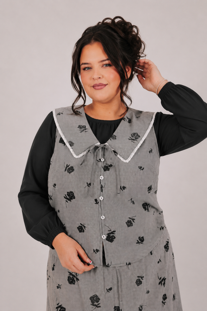 Black Gray Floral Essential Bloom Top and Skirt Set