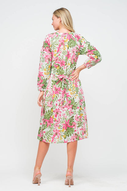 Pink Green Hawaiian Midi Dress - PRE ORDER