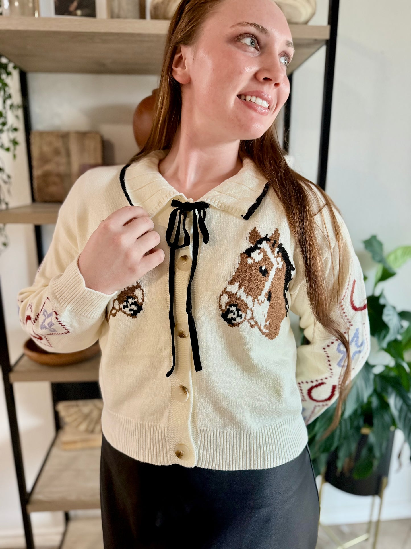 Horse Bow Tie Knit Cardigan