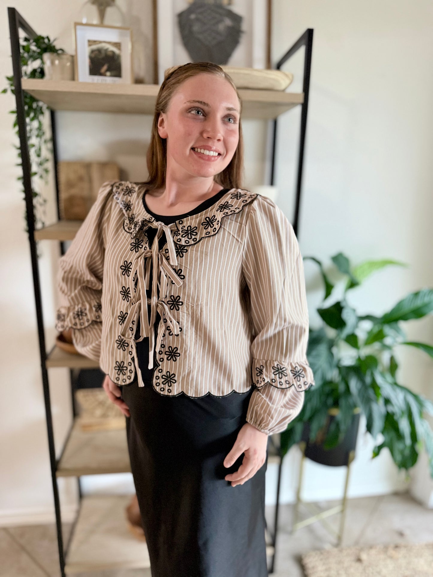 Mocha Floral Tie Front Blouse