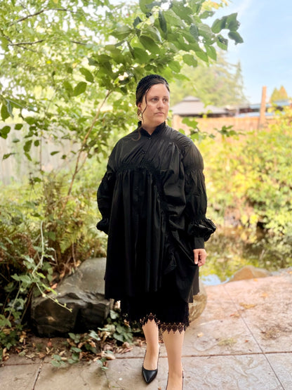 Black Relaxed Ruched Gathered Shirt Dress