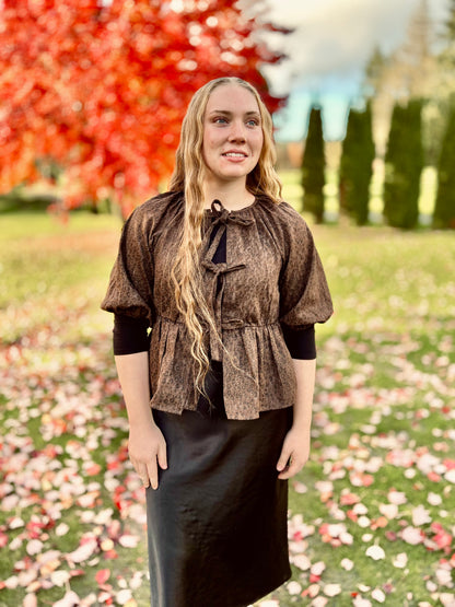 LEOPARD PRINT JACKET TOP WITH TIE