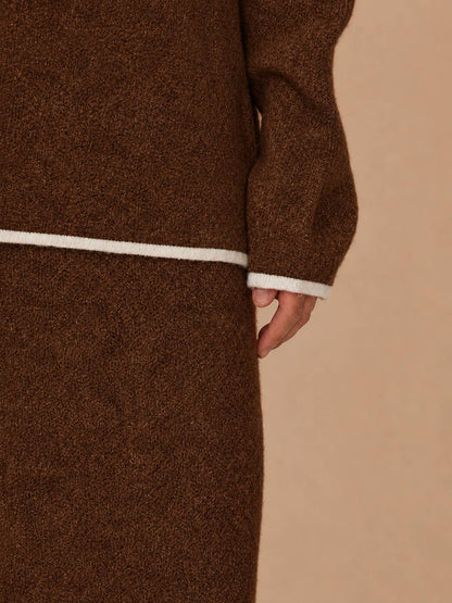 Contrast Piping Trim Sweater Skirt Knit Set