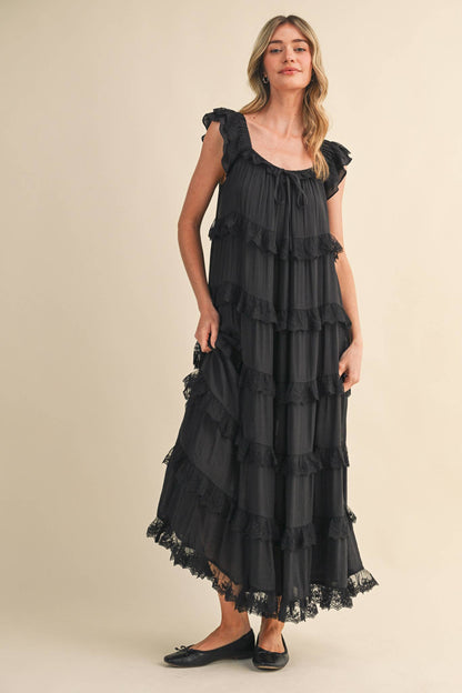 TIERED LACE TRIM FLOWY MAXI DRESS PRE ORDER