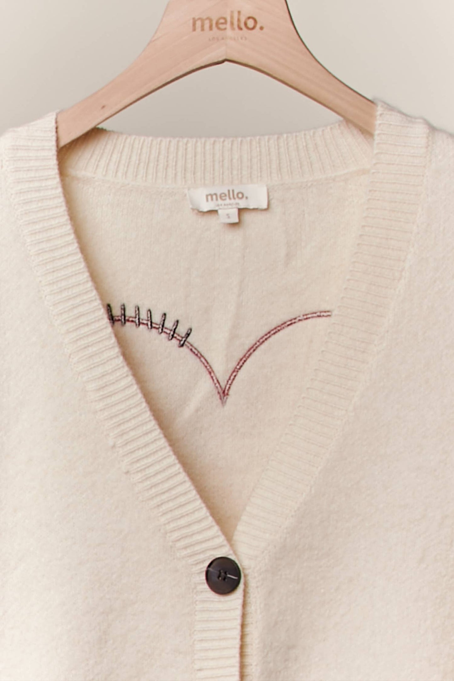 Stitch Heart Accent V Neck Knit Cardigan