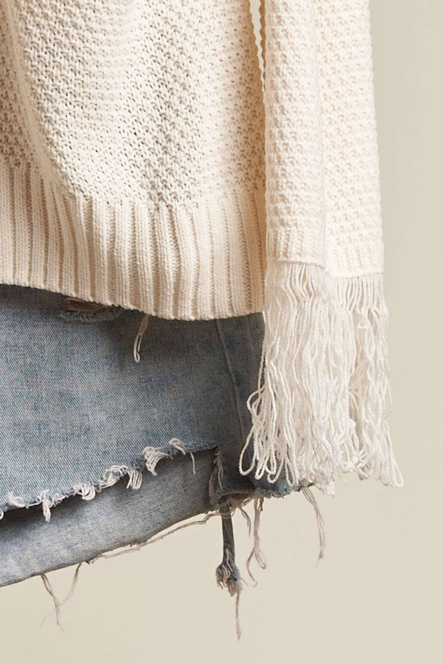 Oversize Round Neck Sweater with Fringe