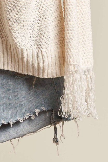 Oversize Round Neck Sweater with Fringe