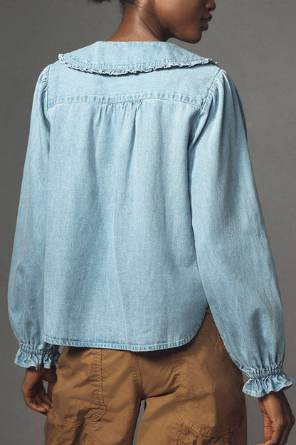 Button-Front Collared Blouse