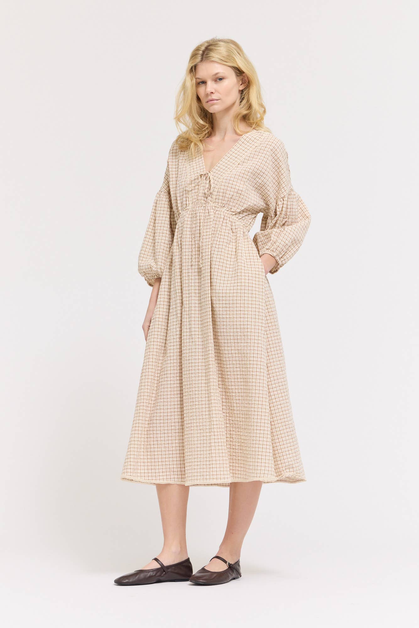 Gingham Plaid Midi Dress - Multiple Colors