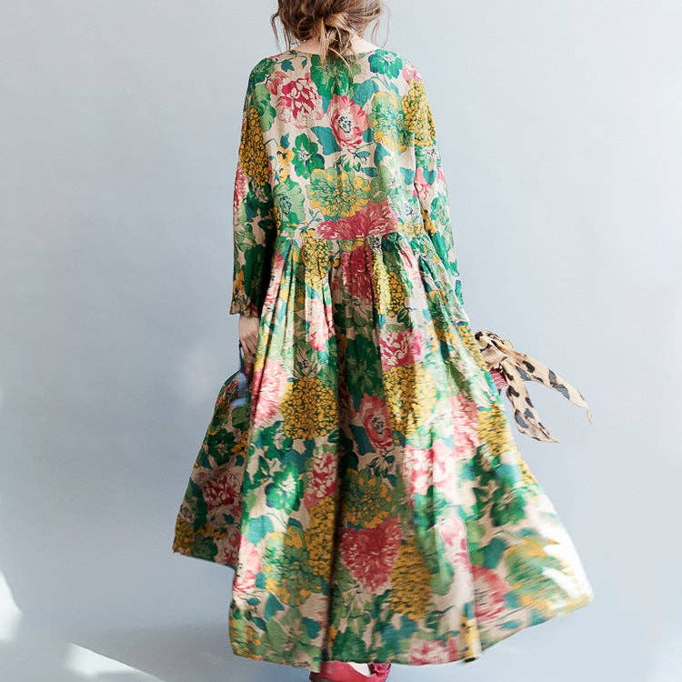 Relaxed Cotton Floral Loose Midi Dress