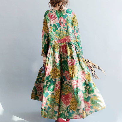 Relaxed Cotton Floral Loose Midi Dress