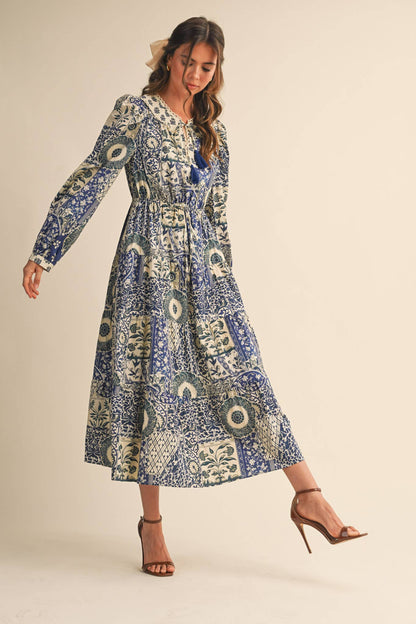 FLORAL TIERED LACE TRIM MIDI DRESS