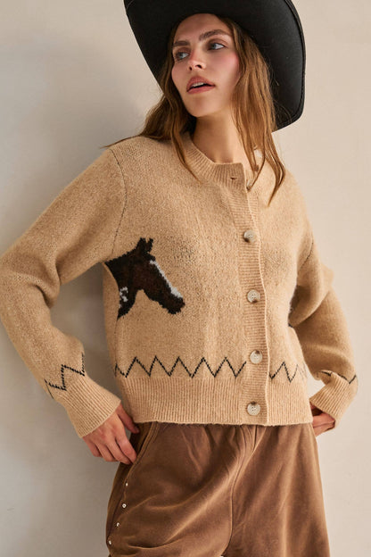 PLUS SIZE HORSE POINT KNIT CARDIGAN