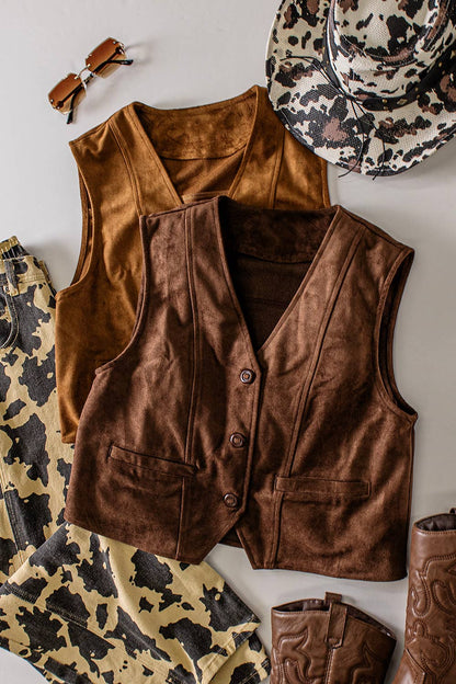 Soft Faux Suede V-Neck Vest