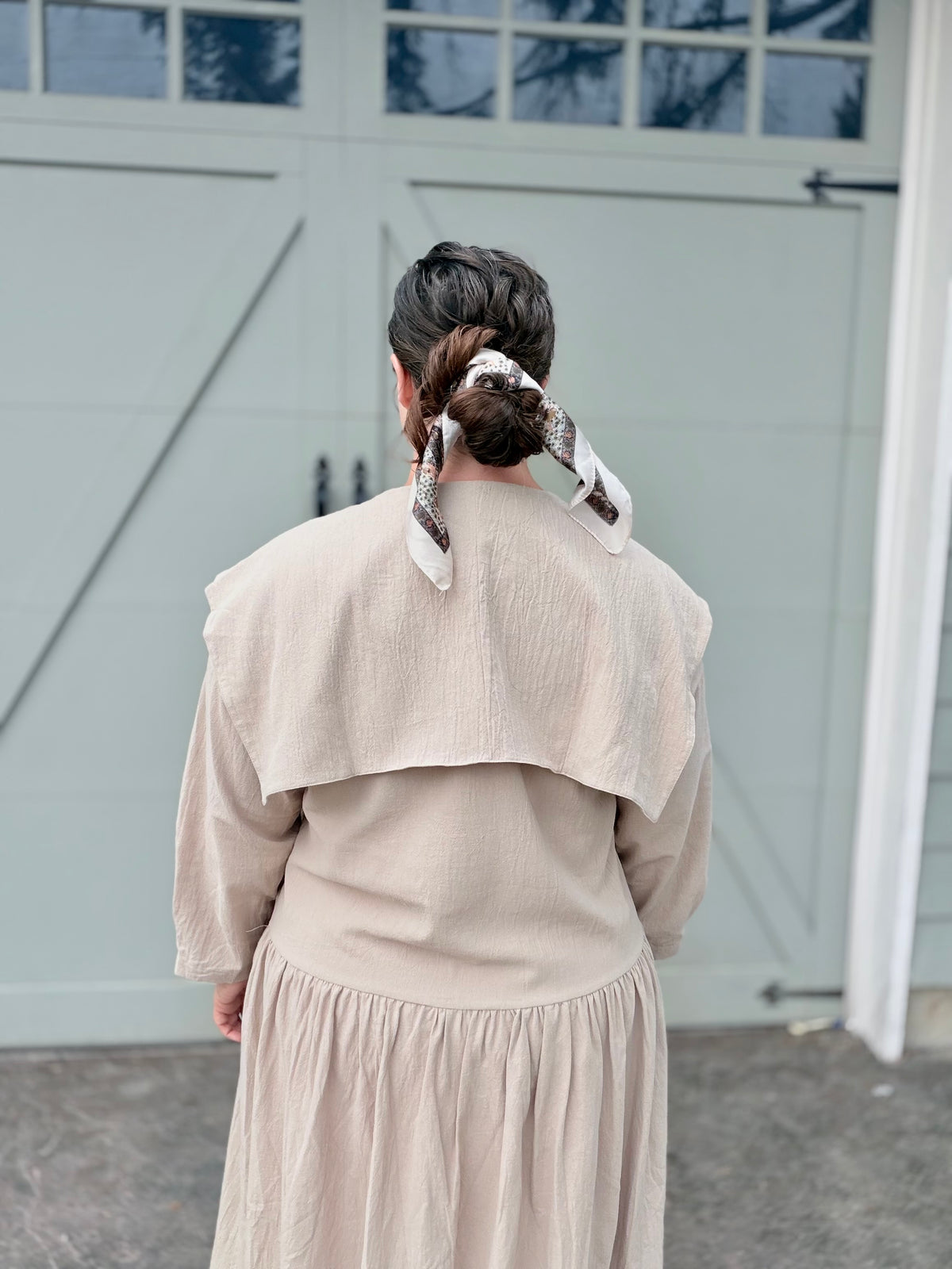 Peter Pan Collared Long Sleeve Midi Dress Oatmeal