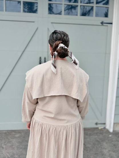 Peter Pan Collared Long Sleeve Midi Dress Oatmeal