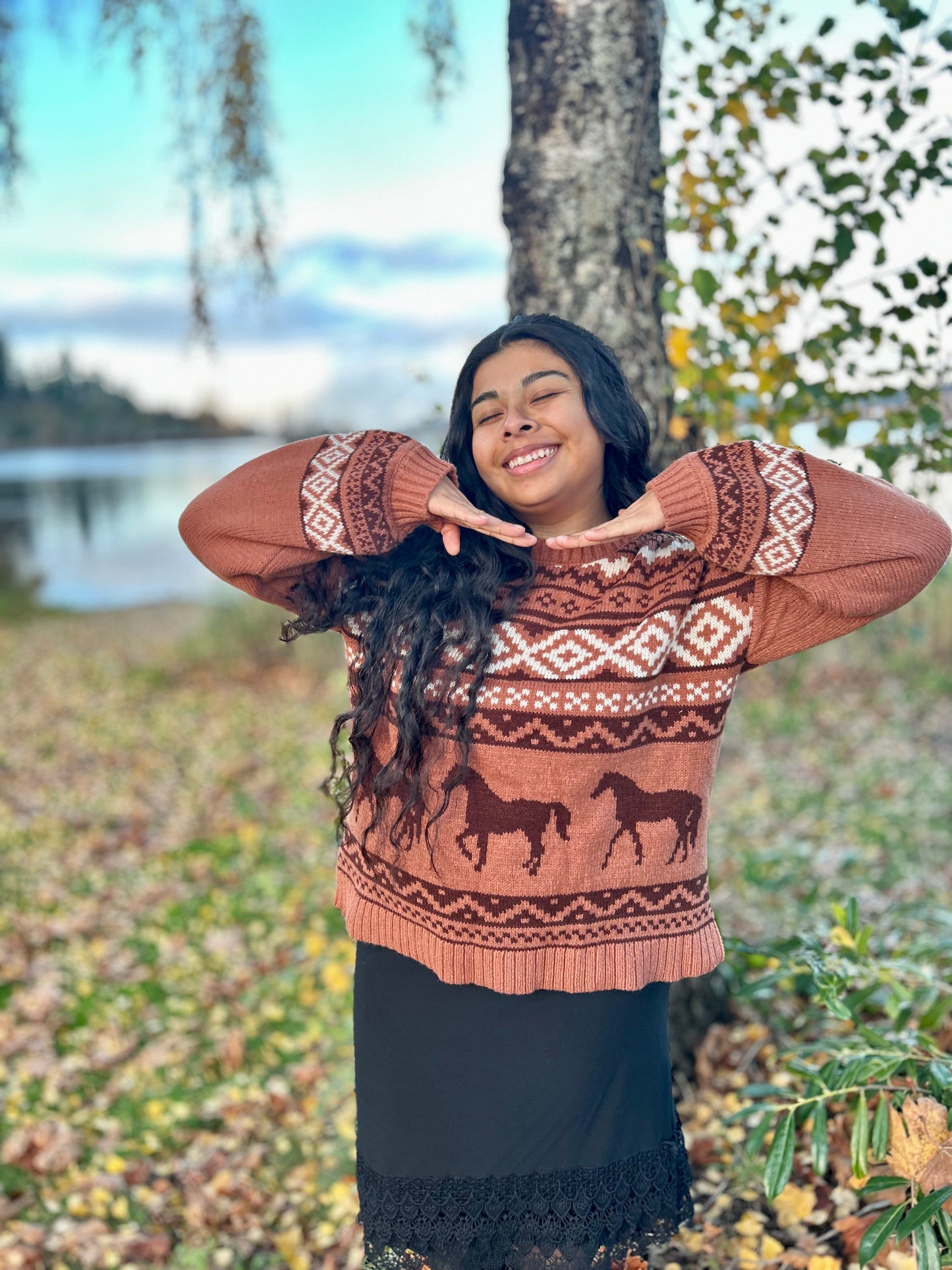 Western Graphic Oversized Knit Sweater Top