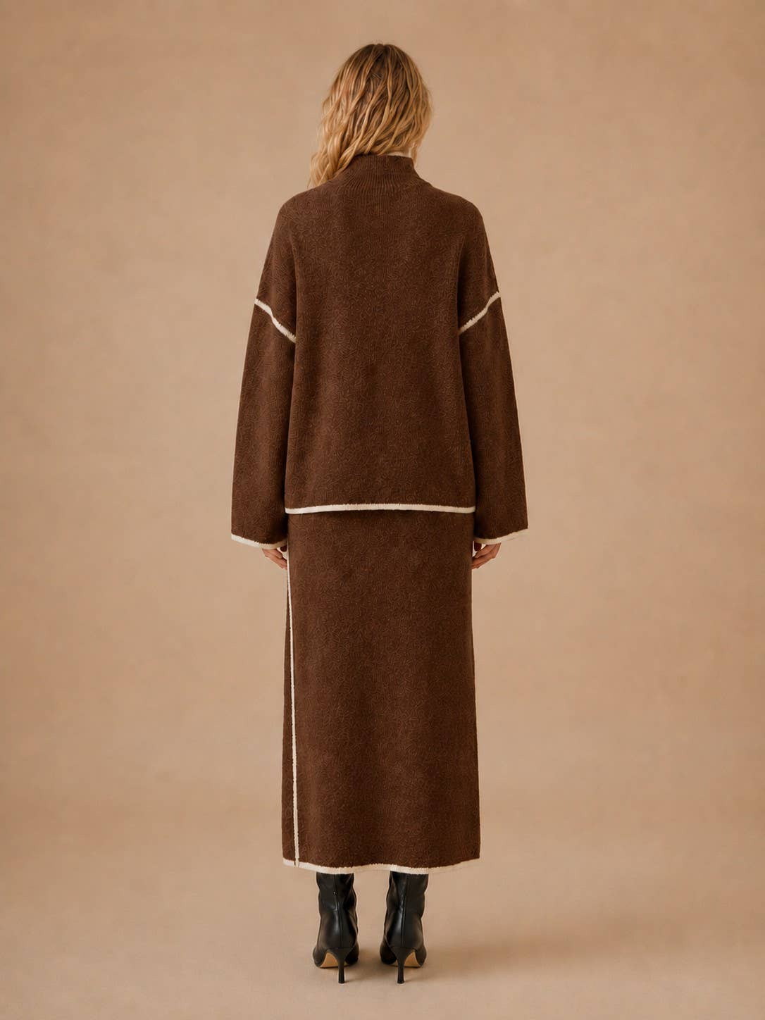 Contrast Piping Trim Sweater Skirt Knit Set