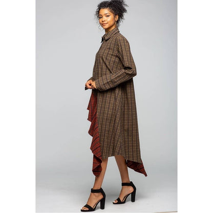 Plaid Shirt Dress with Ruffles