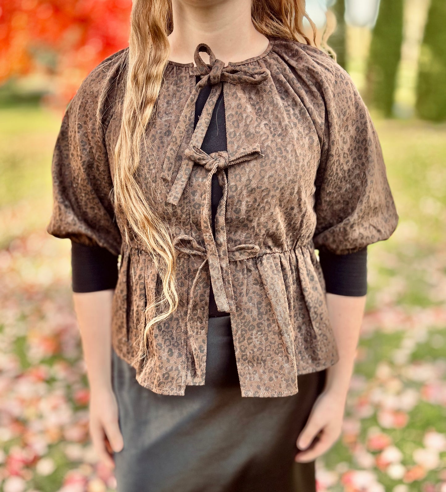 LEOPARD PRINT JACKET TOP WITH TIE