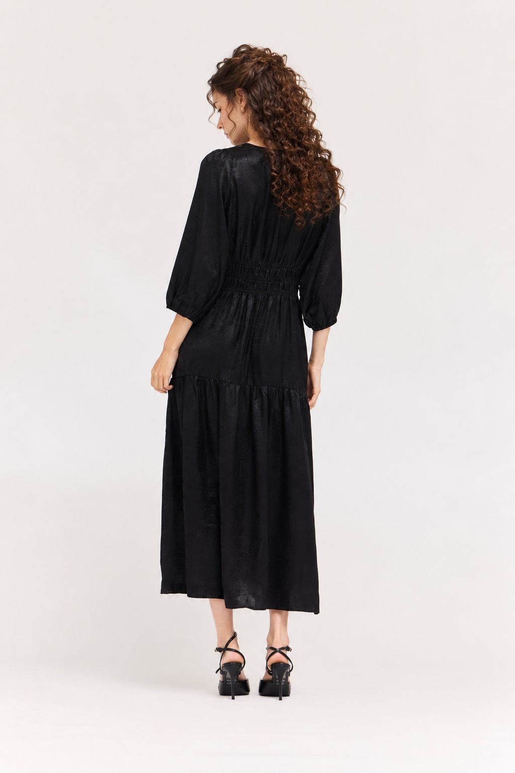  BLACK 3/4 SLEEVES HOLIDAY MIDI DRESS
