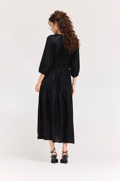  BLACK 3/4 SLEEVES HOLIDAY MIDI DRESS