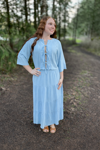 3/4 Sleeve Blouse & Maxi Skirt Set - Multiple Colors